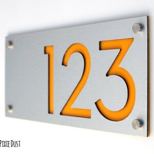 Modern House Numbers, Alucobond with Yellow Acrylic - Contemporary Home Address -Sign Plaque - Door Number