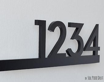 Modern House Numbers - Black Acrylic - Contemporary Home Address - Underline Sign - Apartment - Hotel Room Numbers - Optional LED Backlit