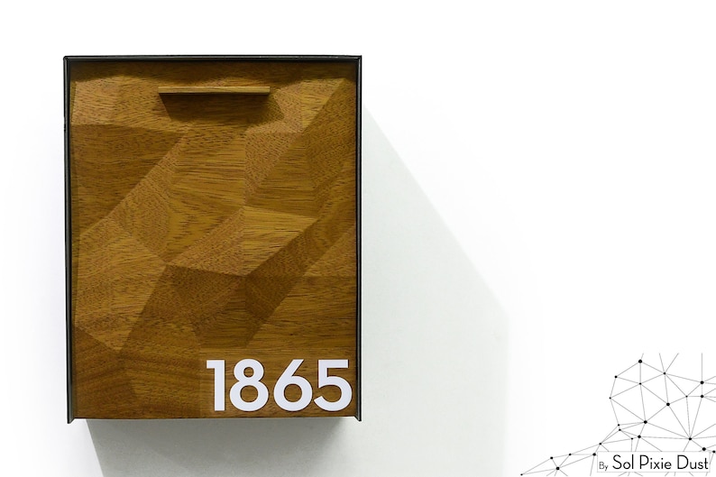 Mailnest Style 2 White Number Wall Mounted Solid Iroko 3D Wood Face Custom Laser Engraved Modern Mailbox Metallic Black Aluminum Body
