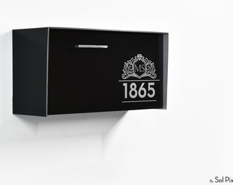 Black Aluminum (ACP) Mailbox with Silver Fiber Laser Engrave Modern Custom Personalized Initials Wall Mounted Letterbox Housewarming Type 3