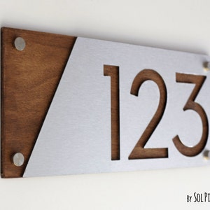 Modern House Numbers, Alucobond with Wood  - Contemporary Home Address -Sign Plaque - Door Number
