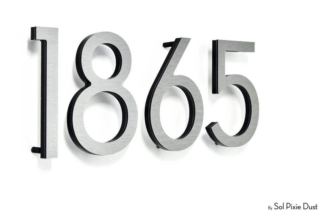 Modern House Numbers Letters Brushed Silver Aluminum Mailbox Numbers