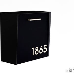 Mailbox with Aluminum Black Face and Body and Beige Acrylic numbers, Modern Design, Custom Mailbox, Wall Mounted Mailbox, Mailnest Type 1
