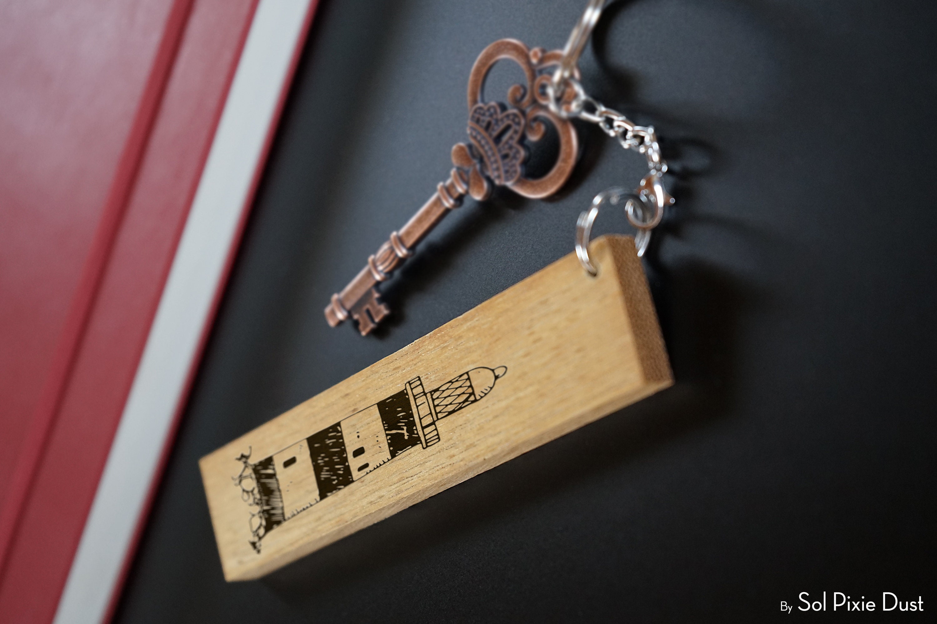Lighthouse Key Chain Laser Engraved Wood Key Chain - Solid Iroko Wood - Personalized ...