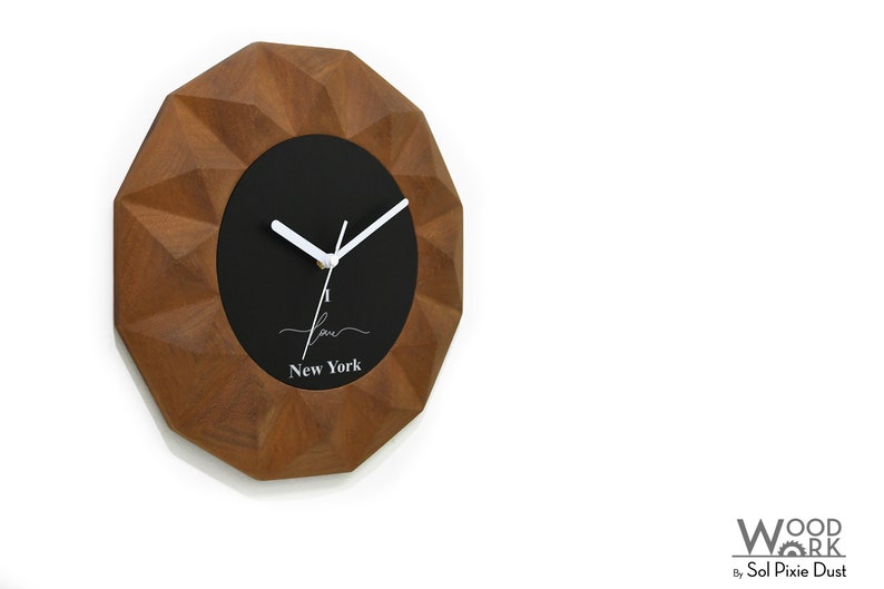 NYC Wood Carved 3D Vergina Sun Clock Travel Souvenir Gift Idea Solid Wood Wall Mount Clock Fiber Laser Engrave I Love New York