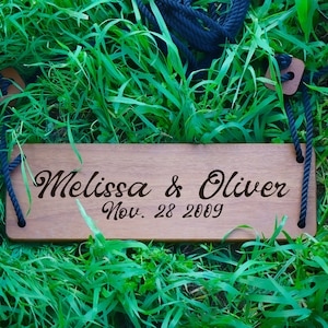 Wooden Tree Swing - Solid African Teak Wood - Personalized Gifts - Logo Laser Engraving - Porch Decor Idea - Garden Rope Swing - Kids Gift