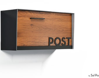 Mailbox with Black Aluminum Body, Red Oak Face and Underline Black Acrylic Letters, Custom Personalized Mailbox, Modern Wall Mounted, Type 3
