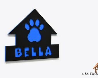 Dog House Name Sign, Black and Blue Acrylic Sign, Personalized Dog Name Sign, Pet Sign, Dog House Sign