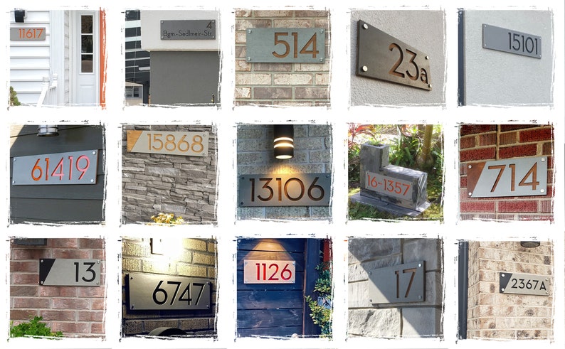 Modern House Numbers, Square Concrete with White Acrylic Contemporary Home Address Sign Plaque Door Number image 9