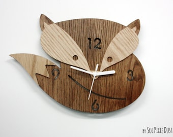 Fox Wooden Wall Clock, Kids Nursery Room, Teens Room, Baby Room - Wall Clock