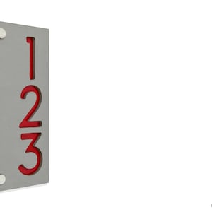 Modern House Numbers, Rectangle Concrete with Red Acrylic - Contemporary Home Address - Sign Plaque - Door Number