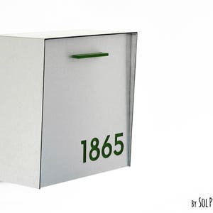 Mailbox mit Aluminiumbürste Silber Gesicht und Körper und grüne Acryl Nummer, Modernes Design, Benutzerdefinierte Wand Mailbox, Mailnest Typ 1