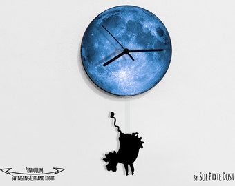 Vache se balançant sur la lune - horloge murale avec pendule - horloge murale unique - décoration murale - idée cadeau