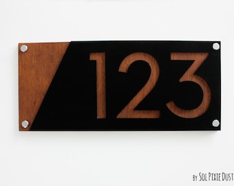 Modern House Numbers, Acrylic with Marine Plywood - Contemporary Home Address - Sign Plaque - Door Number