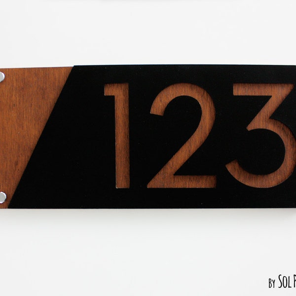 Modern House Numbers, Acrylic with Marine Plywood - Contemporary Home Address - Sign Plaque - Door Number