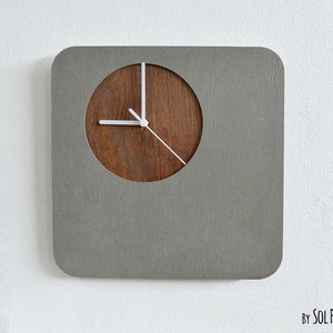 Concrete Wall Clock With Wooden Hole - Modern Wall Clock - Home Deco - Minimalist Wall Art - Housewarming Gift - Anniversary Wedding Gift