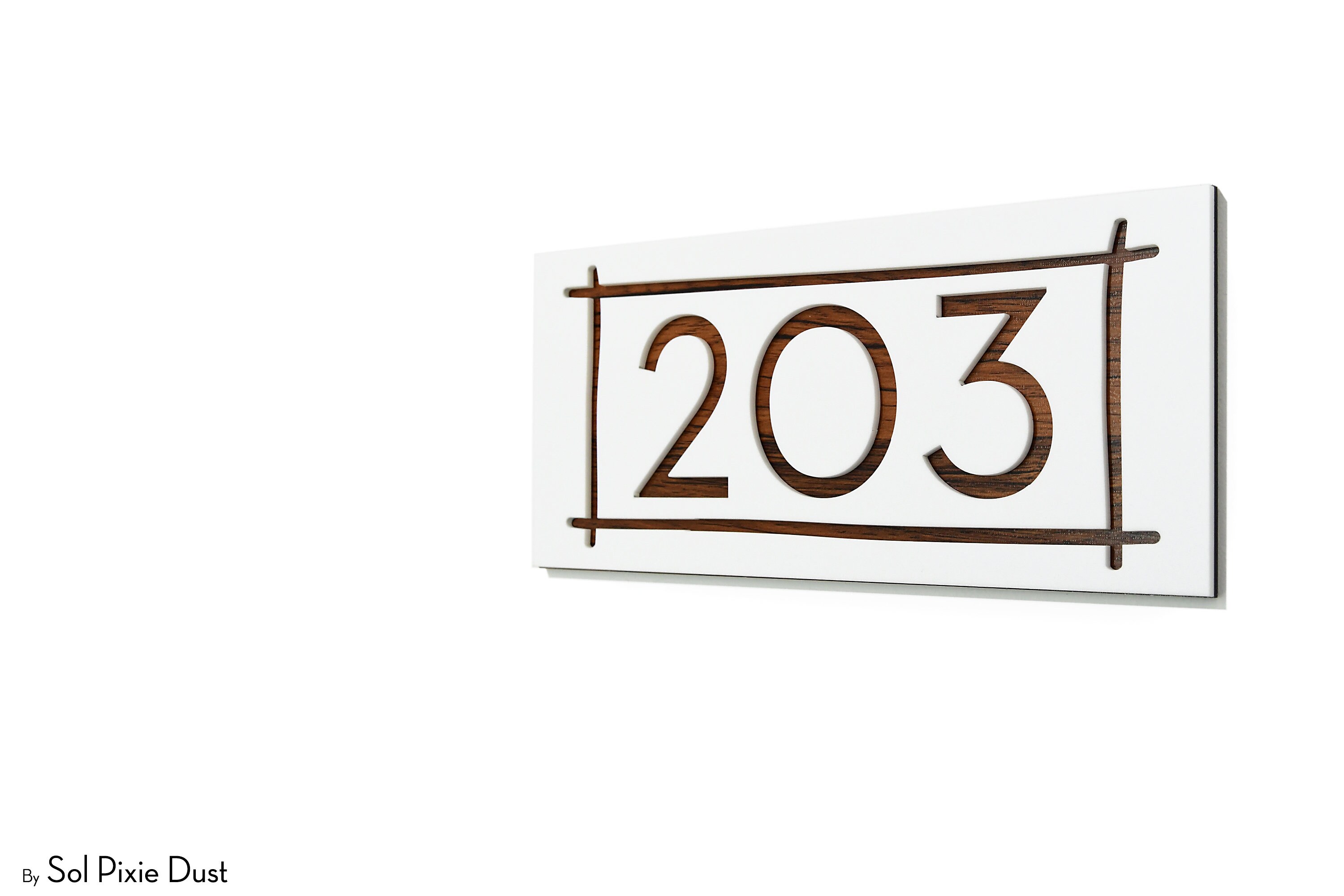 White Acrylic with Red Oak Aluminium Backing Details about   Modern House Numbers,Line Ornament 