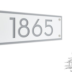 Modern House Numbers, Rectangular Framed Matte White Acrylic with Gray Acrylic - Contemporary Home Address -Sign Plaque - Door Number