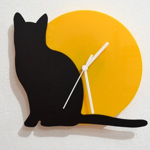 Cat - Black & Yellow Silhouette - Wall Clock