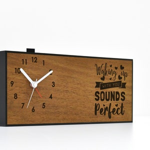 Modern Alarm Clock - Laser Engraved Wood Clock - Analog - No Ticking - Personalized Gift for Wife - Gift for Girlfriend - Love Clock for Him