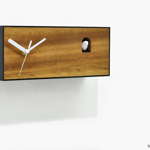 Horloge d’oiseau coucou moderne - Bois massif - Horloge murale en bois / Horloge de table - Art mural minimaliste - Décor contemporain - City One-Story