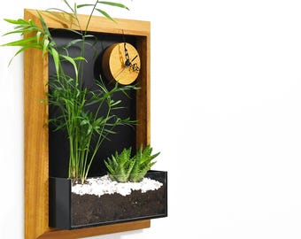 The "Living Frame" - Iroko Wood Planter & Wall Clock