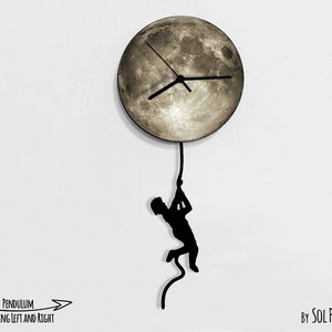 Boy climbing on the Moon - Wall Clock with Pendulum - Wall clock Unique - Wall Decor - Gift Idea