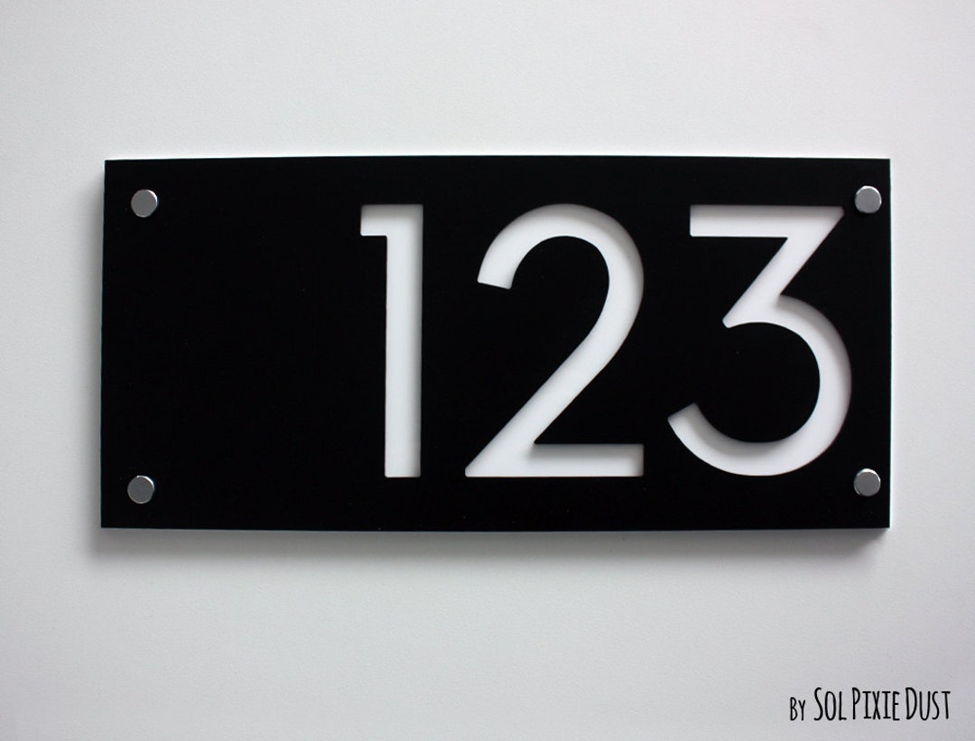 Modern House Numbers - Rectangle Black With White Acrylic