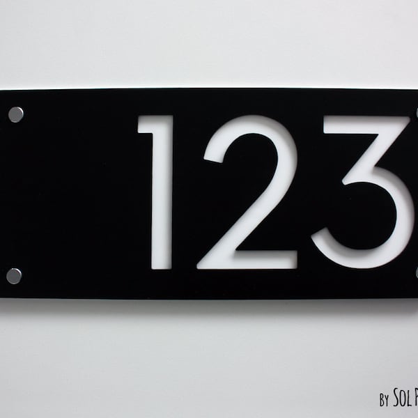 Modern House Numbers - Rectangle Black with White Acrylic - Contemporary Home Address - Sign Plaque - Door Number