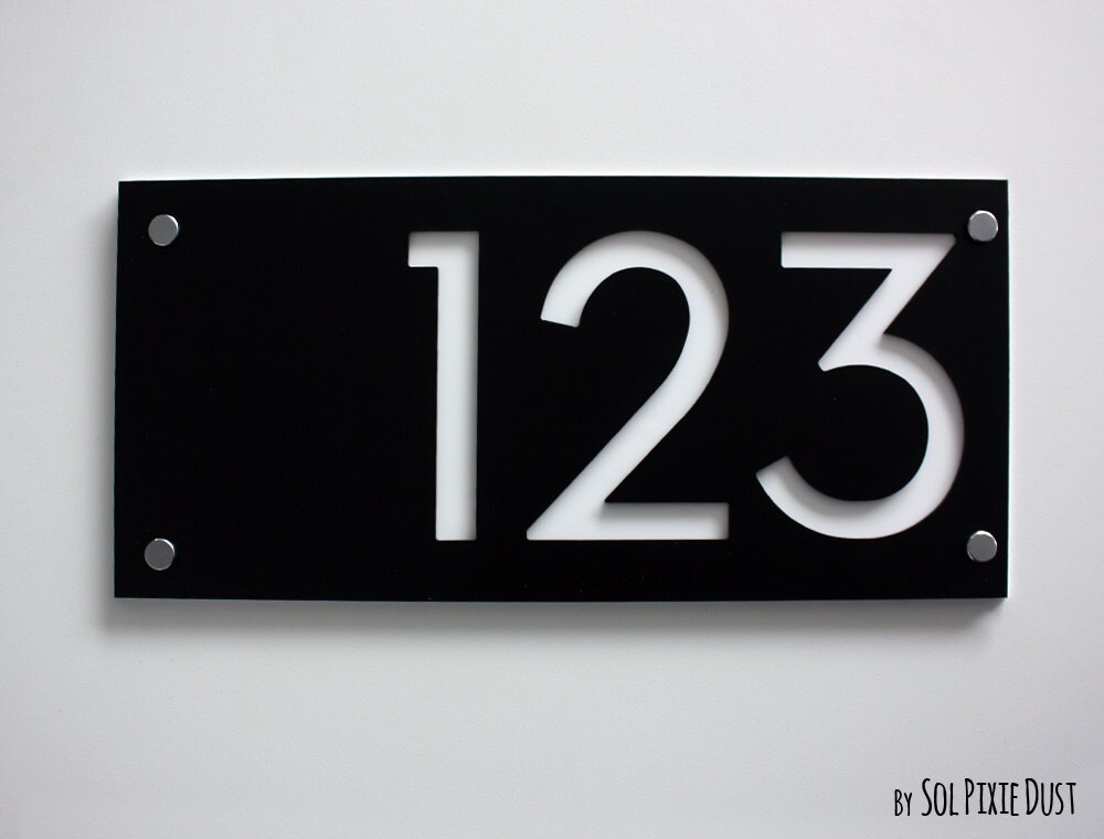 Modern House Numbers, Rectangle Black with White Acrylic - Contempora…