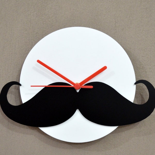 Hipster Moustache - Black & White - Wall Clock