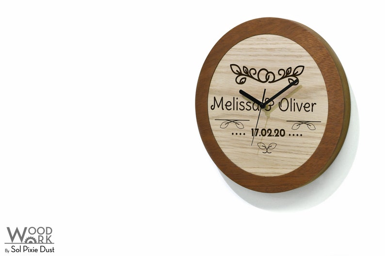 Wooden Round Clock Laser Engraved Custom Name and Date Etsy