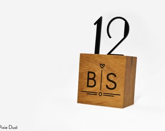 Modern Wooden Table Numbers - Black Acrylic - Personalized Engraving -Table Number - Wedding Table Numbers - Wedding Table Decor - Initials