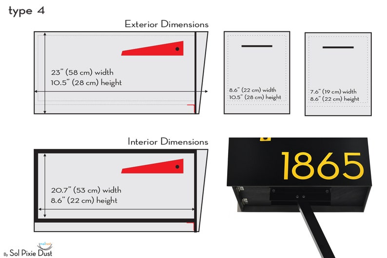 Contemporary Post Mounted Mailbox, Aluminum Black Body with Aluminum Red Oak Door and Underline Numbers, Modern Custom Design Mailbox Type 4 image 10