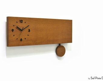 Bois d’Iroko massif de conception moderne - Horloge murale pendule - Décoration murale - Horloge en bois contemporaine