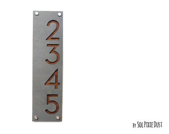 Modern House Numbers, Concrete with Wood - Vertical 2- Contemporary Home Address -Sign Plaque - Door Number