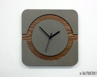 Horloge murale ronde en béton et bois - horloge murale moderne - art mural contemporain - décoration minimaliste - idée cadeau pendaison de crémaillère