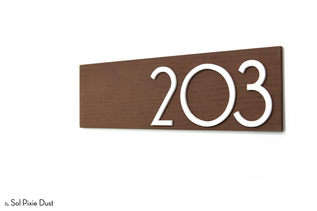 Interior Modern Apartment Door Numbers Plague Brown Plywood Etsy
