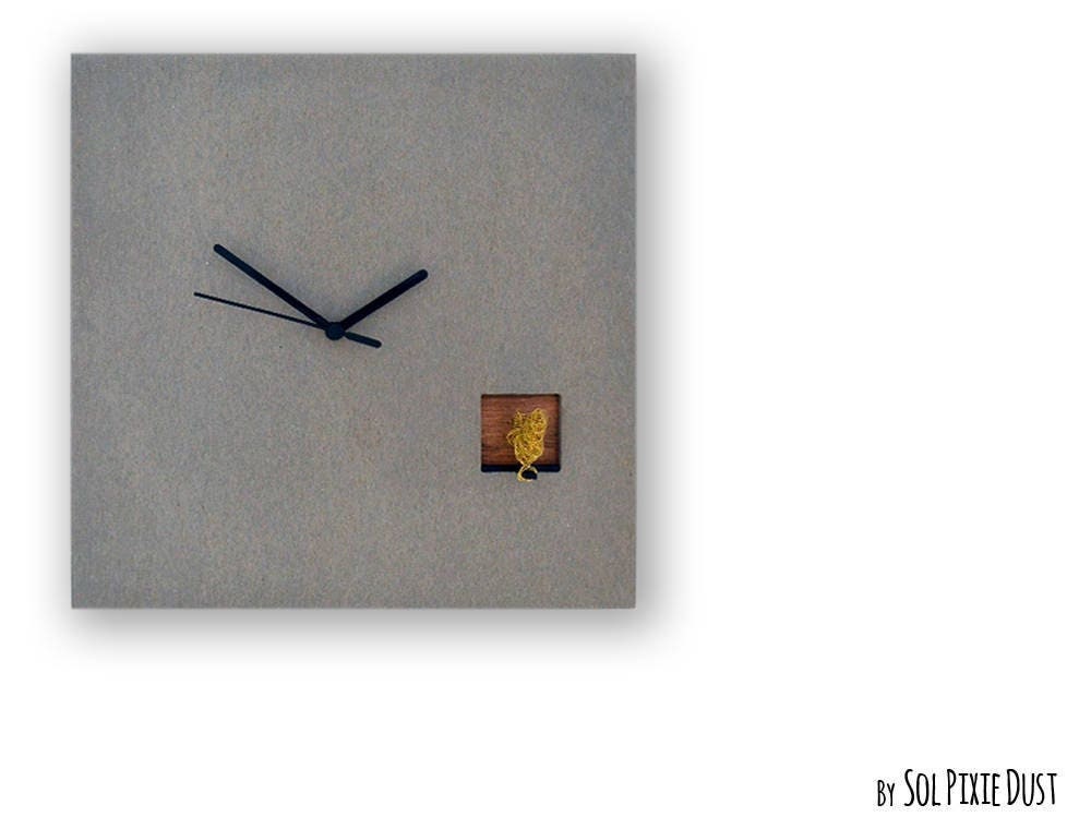 Cuckoo Clock with Gold Wire Bird - Concrete and Wood - Square Wall Clock  - Modern Minimalist Wall Clock - Gift Idea - Home Decor