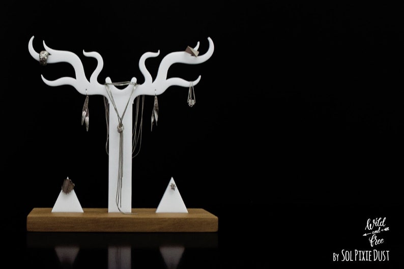 African Teak Jewelry Display Iroko with Acrylic Boho Chic Bohemian Jewelry Stand Horns Jewelry Organizer Wild and Free