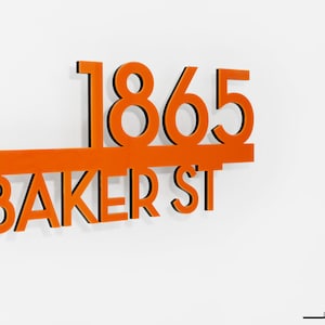 Modern House Numbers - Orange with Black Acrylic - Contemporary Street Address - Underline Sign - Door - Apartment - Hotel Room Number