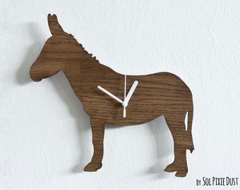 Donkey Kids Cartoon Silhouette - Wooden Wall Clock