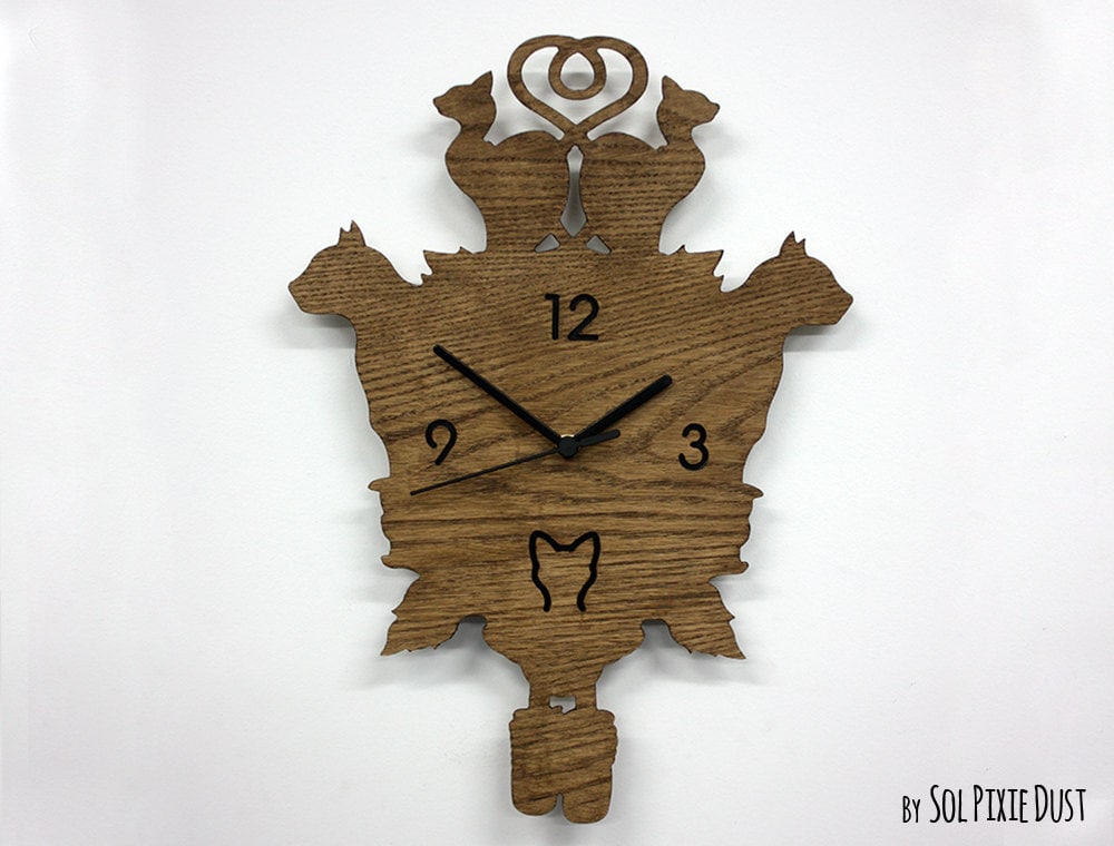 Cats Modern Cuckoo clock Wooden Wall Clock Etsy