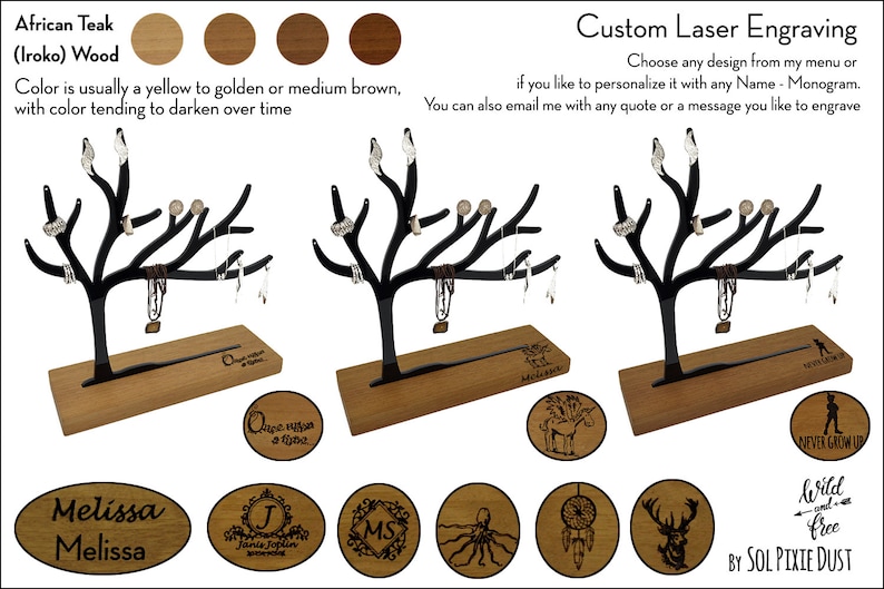 African Teak Jewelry Display Iroko with Acrylic Boho Chic Bohemian Jewelry Stand Horns Jewelry Organizer Wild and Free
