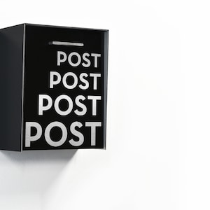 Black Aluminum (ACP) Mailbox with Silver Fiber Laser Engrave Modern Design Custom Personalized Post Mail Logo Wall Mounted Letterbox Type 2