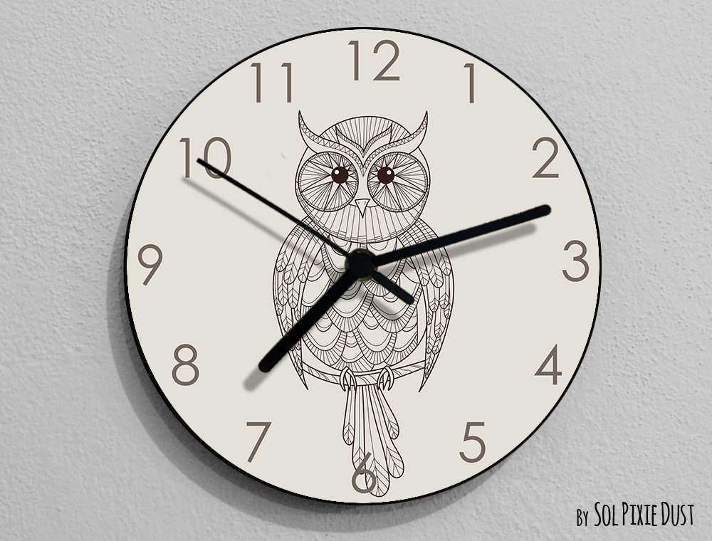 Owl Hand Drawing 1 Wall Clock - Kids Nursery Room, Teens Room, Baby Room  - Wall Clock