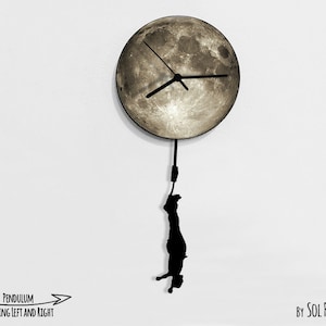Bungee Jumping from the moon - Wall Clock with Pendulum - Wall clock Unique - Wall Decor - Gift Idea
