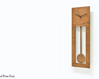 Bluntly Modern Design - Wooden Grandfather Pendulum - Wall Clock / Table Clock - Customize Wood Dark Oak Face/Dark Oak Pendulum (main photo)