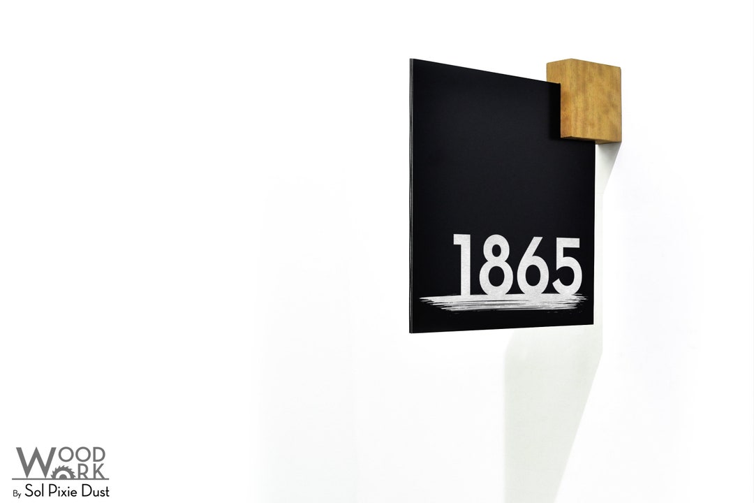 Projecting Wall Sign Numbers Modern Projecting Sign - Black Aluminum (ACP) and Fiber Laser Engraving ...
