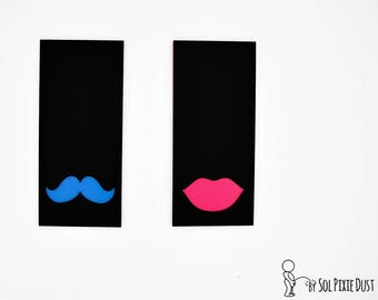 Mustache & Lips Set of two Bathroom Sign - Modern Restroom Signs - Funny WC Signs - Men / Women - Office Restroom Signs - WC Signage